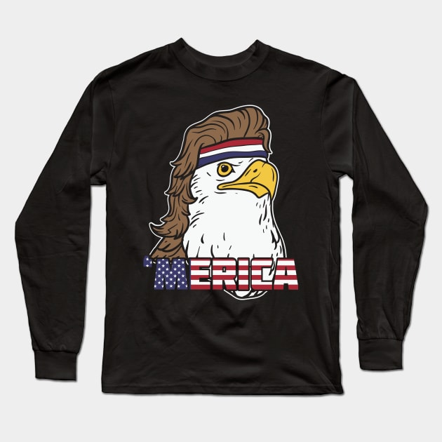 'Merica Bald Mullet Eagle Design Long Sleeve T-Shirt by Nowhereman78